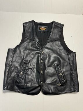 Harley-Davidson Vintage Made in USA Genuine Leather Biker Vest Size Large